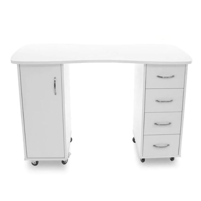 Vue de face de la table pour manucure avec rangement et tiroirs pratiques