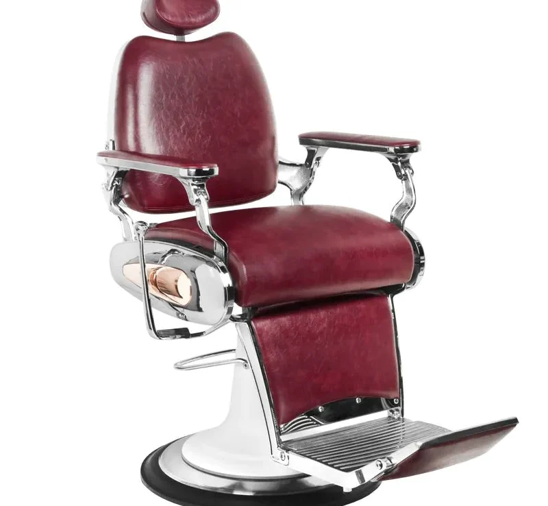 Chaise de coiffure Gabbiano Moto Style avec la couleur Bordeaux en cuir et finitions chromées.