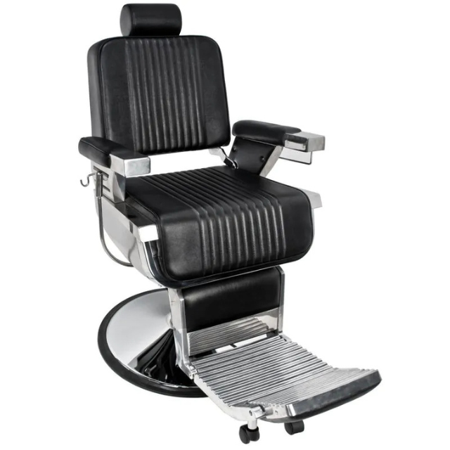 Fauteuil pour coiffeuse Gabbiano Royal noir avec repose-pied réglable et dossier inclinable.