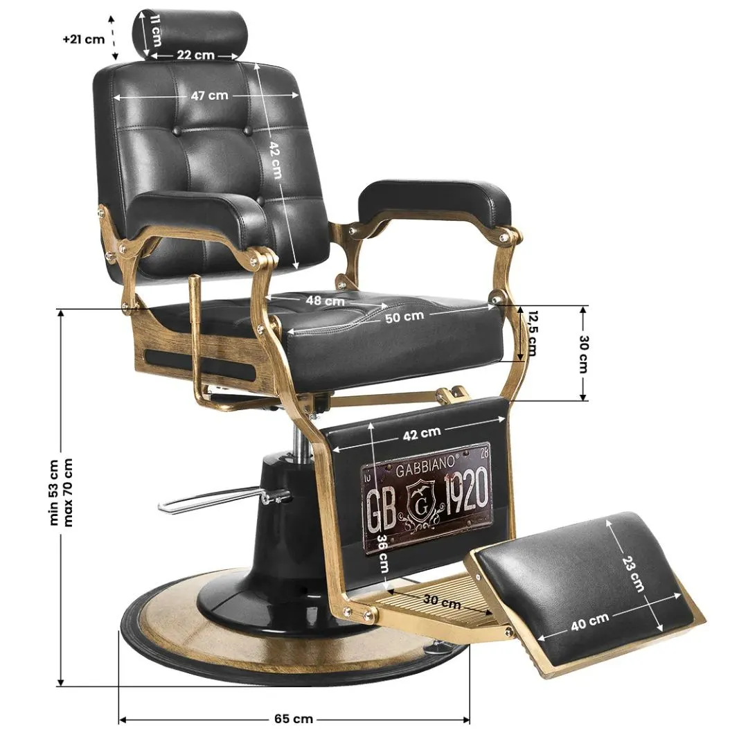 Image détaillée des dimensions de la chaise de coiffeur pour un aménagement optimal du salon.
