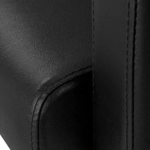 Zoom sur le revêtement de la chaise coiffeuse hydraulique noir, conçu en cuir synthétique durable et élégant.