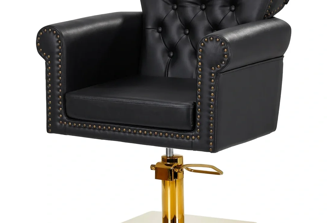 Vue d’angle de la chaise coiffeuse noire hydraulique Gabbiano Berlin, finition luxe.