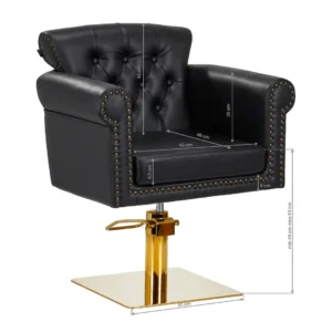 Dimensions techniques de la chaise coiffeuse noire hydraulique Gabbiano Berlin.
